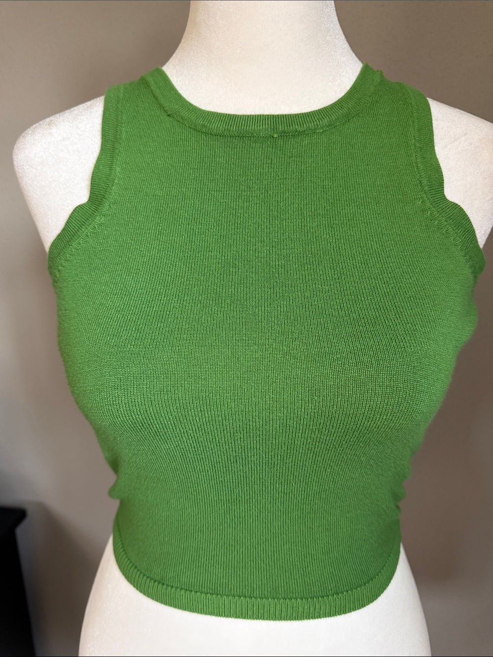 Kittenish Rib Knit Sleeveless Crop Tank Top Green XS